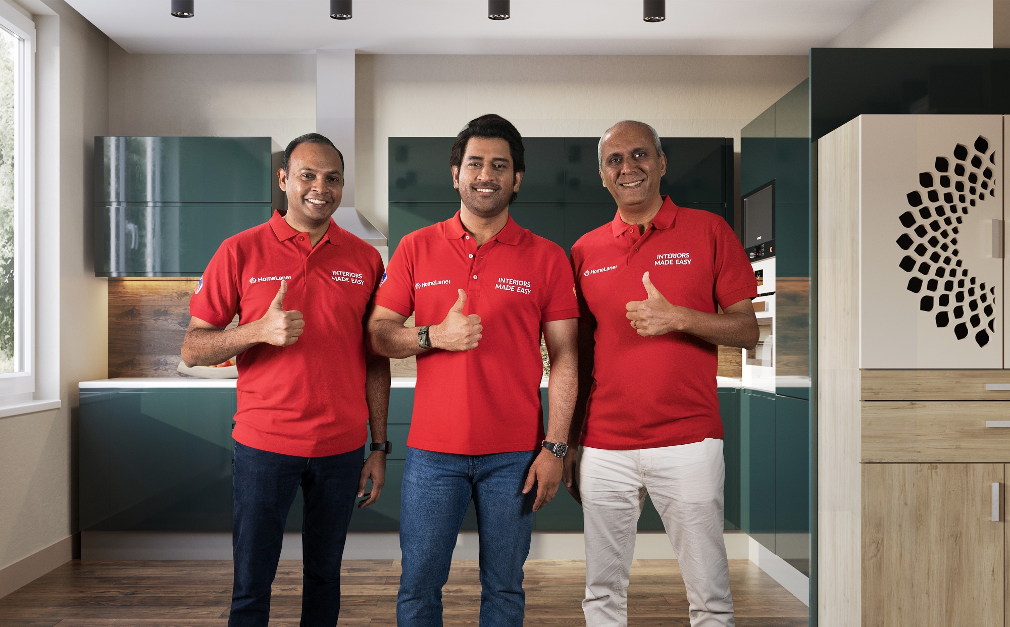 Left: Tanuj Choudhry (COO & Co-founder, HomeLane), Centre: M.S. Dhoni (Brand Ambassador, HomeLane), Right: Srikanth Iyer (CEO & Co-founder, HomeLane)