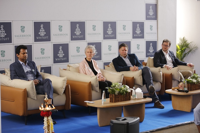Leadership from Whitgift School, UK, and Sagebrook International School at the campus inauguration in West Hyderabad. (L-R): Praveen Raju, Zo? L. Hauser, Toby Seth, and John Chisholm