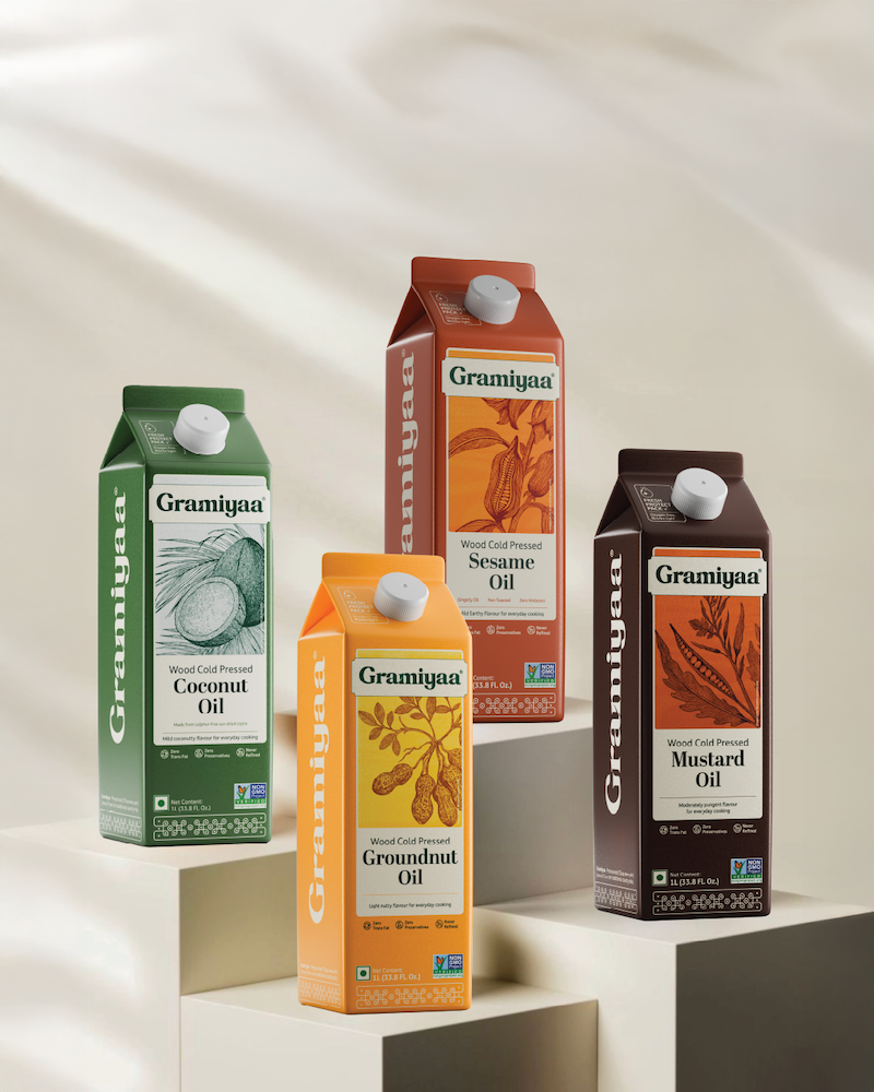 Gramiyaa?s redesigned gable-top carton locks in freshness and flavour ? the new face of cold-pressed oils.