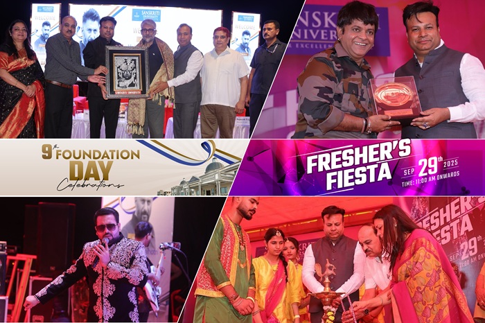 Filmmaker Vivek Agnihotri, Comedian VIP, and Singer Farhan Sabri joined Chancellor Sachin Gupta to celebrate the Fresher Party on Foundation Day at Sanskriti University