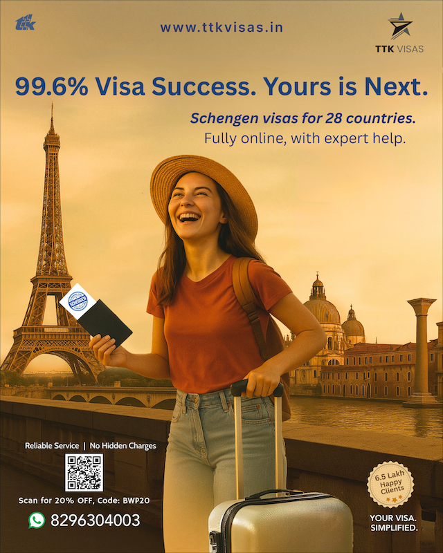 TTK Visas launches automated platform for Schengen Visa Applications with fully online process and expert assistance for hassle free visas. 99.6% Visa Success. Yours is next.