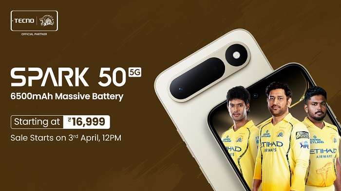 TECNO Mobile India unveils the SPARK 50 5G featuring a 6500mAh battery, military-grade durability, and AI-led features, designed for everyday reliability and performance.