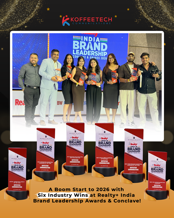 Six wins for Koffeetech Communications at the Realty+ Brand Leadership Awards & Conclave 2026, with Founder & CEO Jay Rathod addressing the industry on digital-first real estate marketing