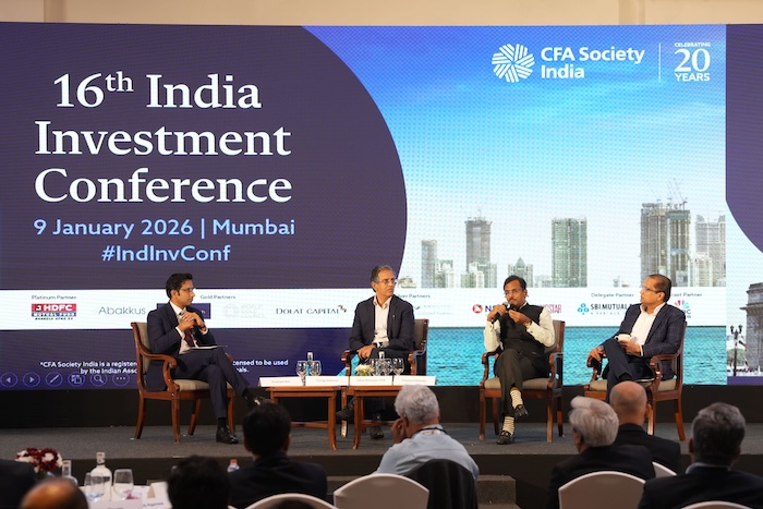 From left to right ? Prashant Nair, Executive Editor, CNBC-TV18 ; Chirag Setalvad, Head Equities, HDFC Mutual Fund ; Vikas Khemani, CFA, Co-founder & CIO, Carnelian Asset Management & Advisors ; Prashant Khemka, Founder, WhiteOak Capital Group
