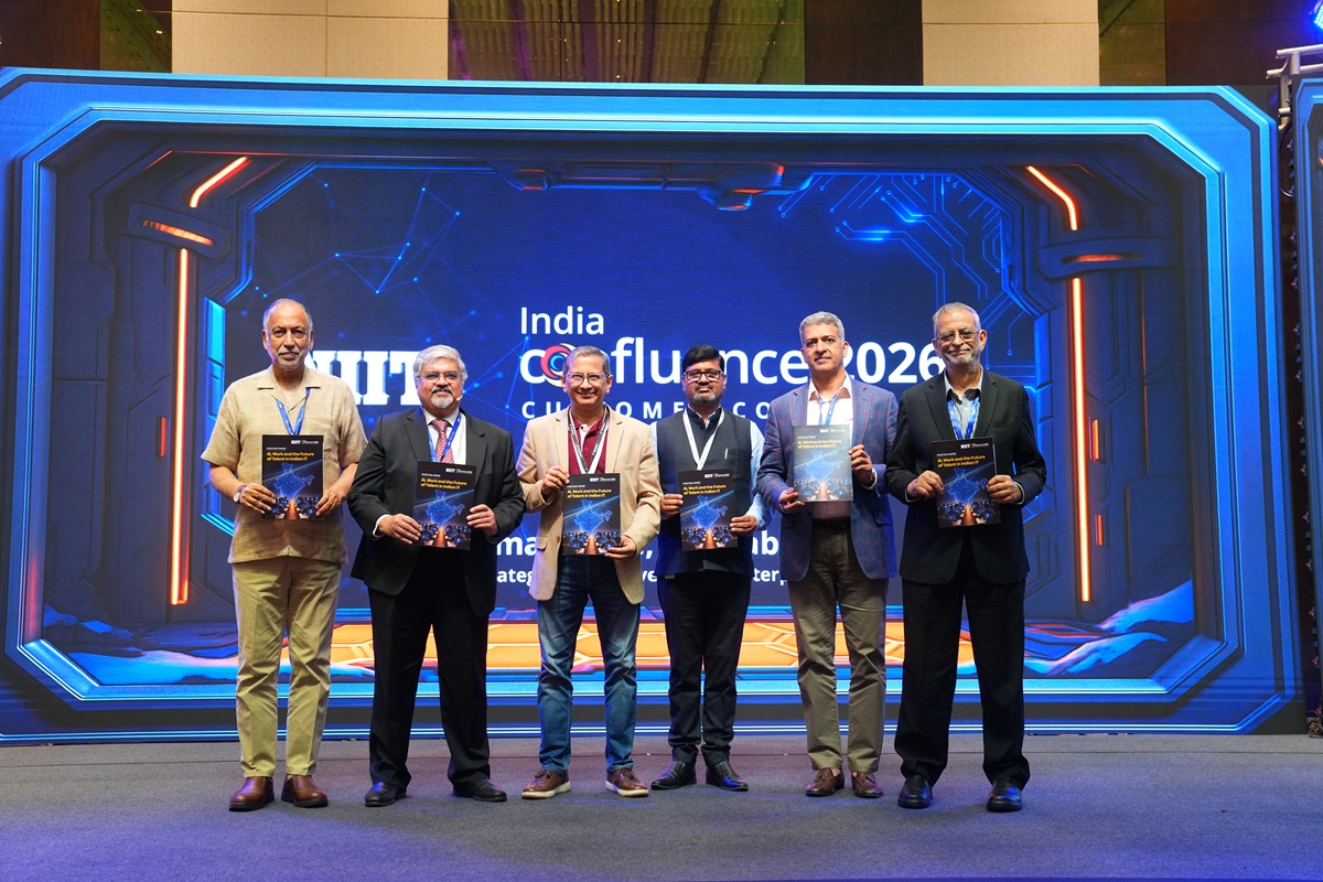 NIIT Confluence 2026: (Left to Right) Rajendra Singh Pawar, Chairman & Co-Founder, NIIT Group; Dr Yogesh Kumar Bhatt, Executive Vice President and Head, New Technologies, NIIT Ltd; Manoj Apte, Global Head, Learning & Development, Persistent Systems; Raj Kishore Jha, Global Head, Talent Development, TCS; Pankaj Jathar, CEO, NIIT Ltd; Vijay Kumar Thadani, Vice Chairman & Managing Director, NIIT Ltd.