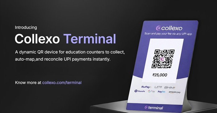 Collexo Terminal is a purpose-built, dynamic QR UPI device designed for finance counters at educational institutions