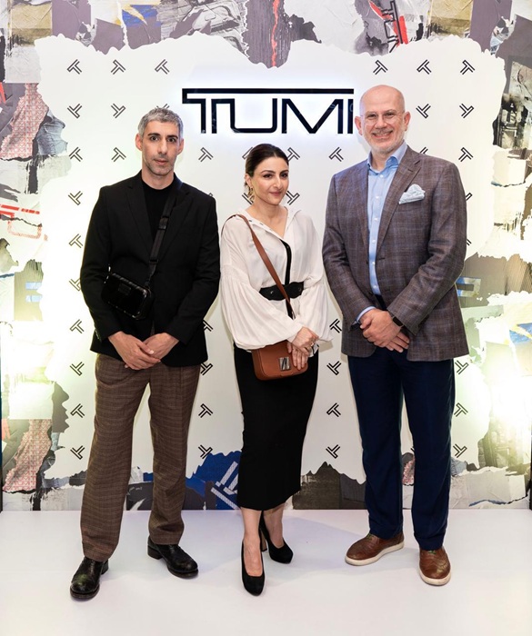 Actor & Director Jim Sarbh, Actor & Author Soha Ali Khan with Aris Maroulis, Head of APAC & Middle East at TUMI New York Night Celebration
