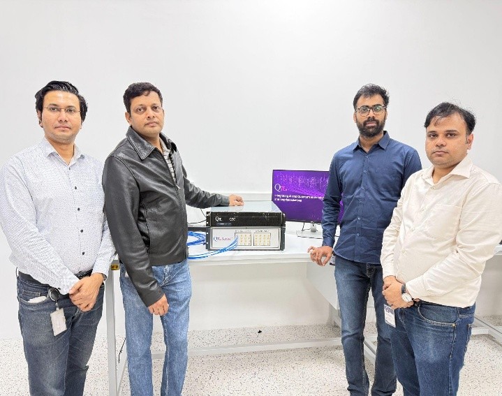 QpiAI Team With QpiAI QEC, From Right Dr Amlan Mukherjee, Principal Scientist Quantum Hardware, Dr Nagendra Nagaraja CEO and Founder, Vamsi Krishna VP of Digital Hardware, Dr Manjunath R V VP and GM of Quantum Hardware